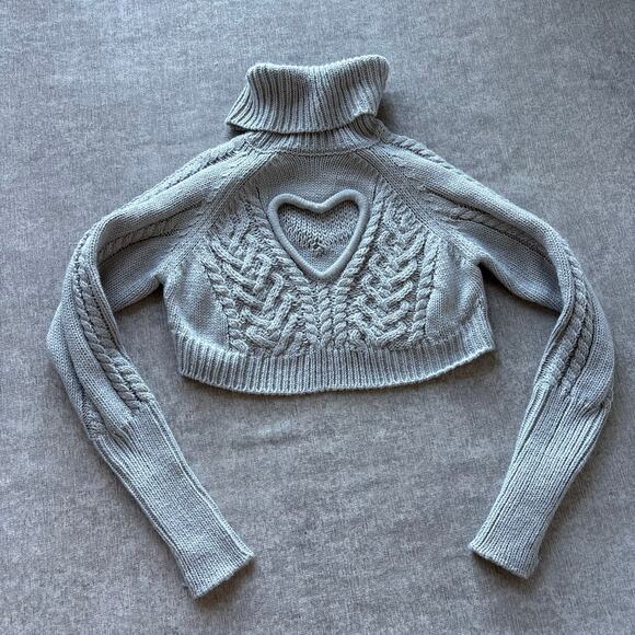For Love & Lemons Vera Cropped Cut Out Grey Sweater - Picture 3 of 8